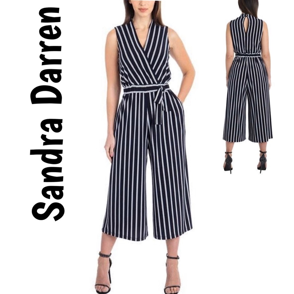 NWT Sandra Darren  Navy White Jumpsuit Size XL